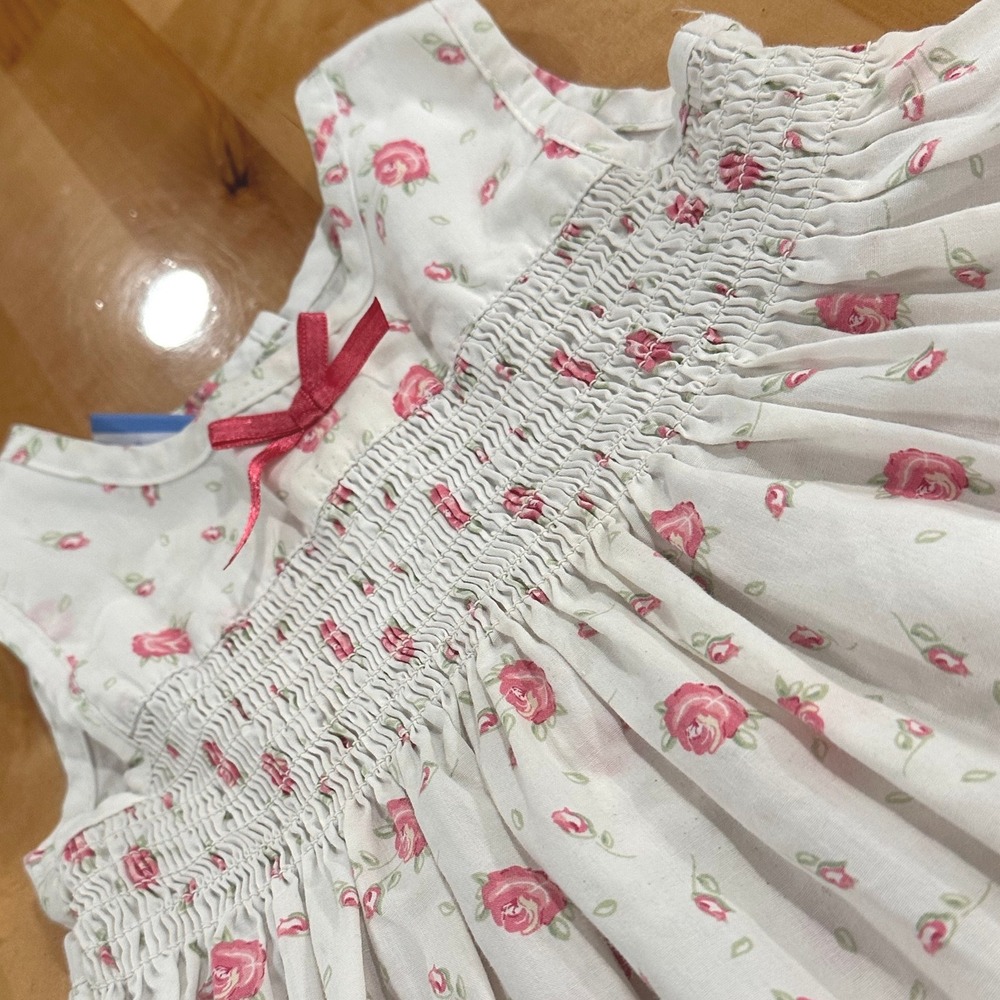 Precious Moments Floral Smocked Dress Toddler Girls 18M White Pink Rare HTF - Picture 4 of 5